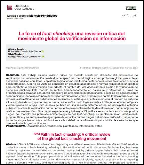 La fe en el fact-checking: una revisión crítica del movimiento global de verificación de información
